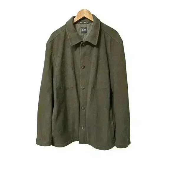 Vintage Hugo Boss Brown Wool Cashmere Buttons Jacket Coat 46R - Picture 1 of 7